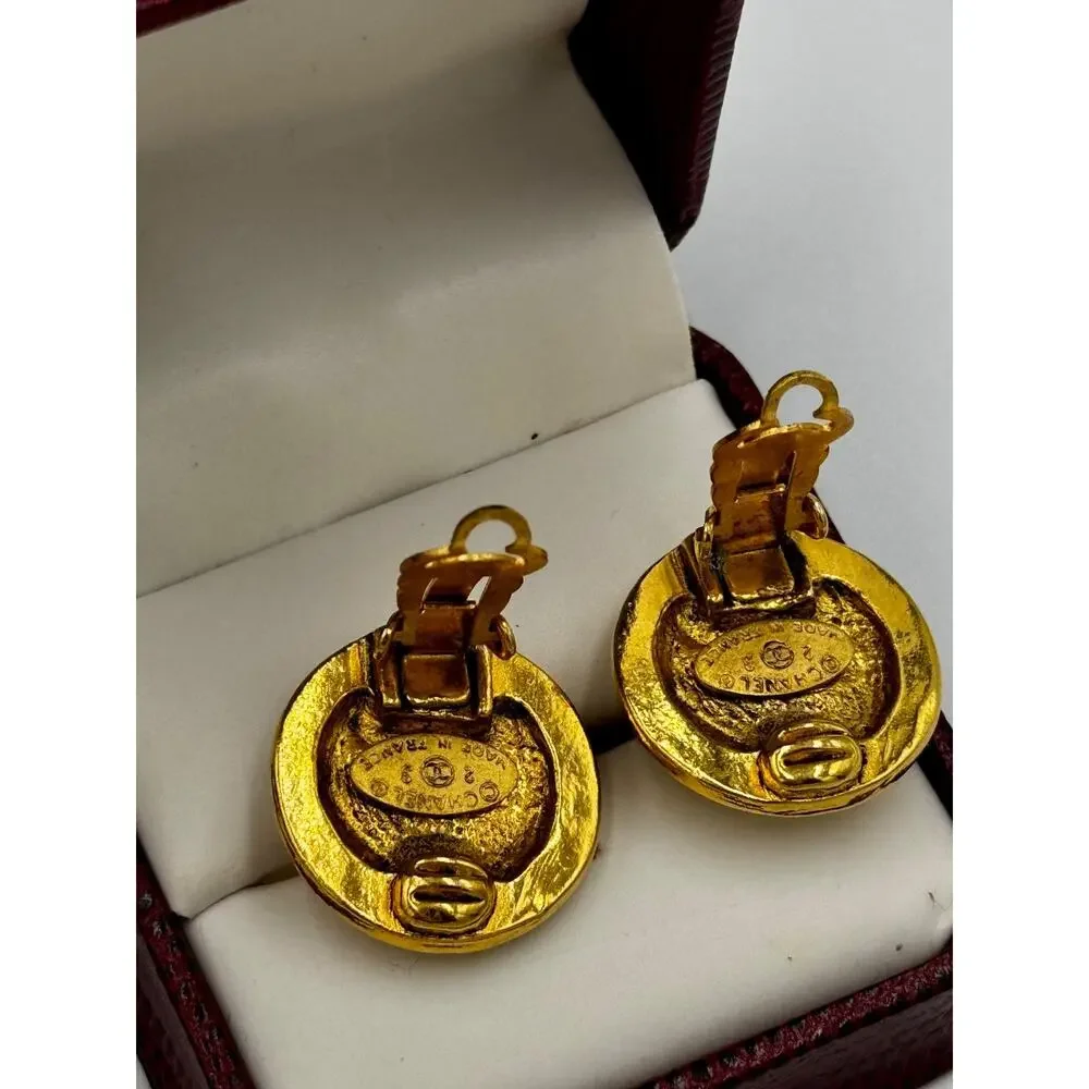 Vintage 1984 Chanel 23 Victoire de Castellane Rhinestone Clip On Earrings Gold